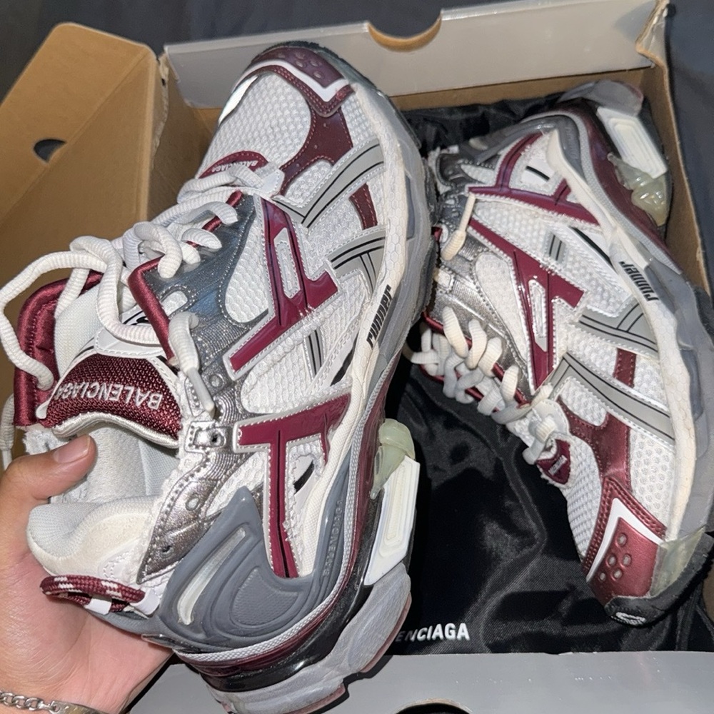 Balenciaga Burgundy and Silver Athletic Shoes